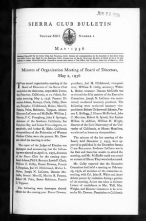 Sierra Club Bulletin 1936 Vol 21 No 2 April cover
